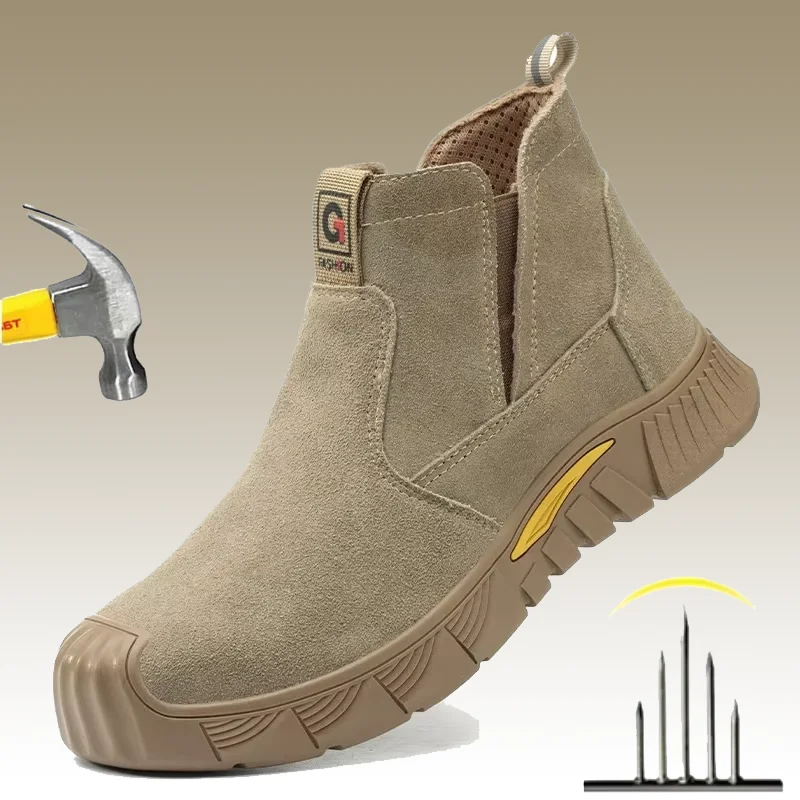 New Safety Boots Men Welder Safety Shoes Anti-Smash Indestructible Leather Material Work Boots Steel Toe Security Boots Footwear