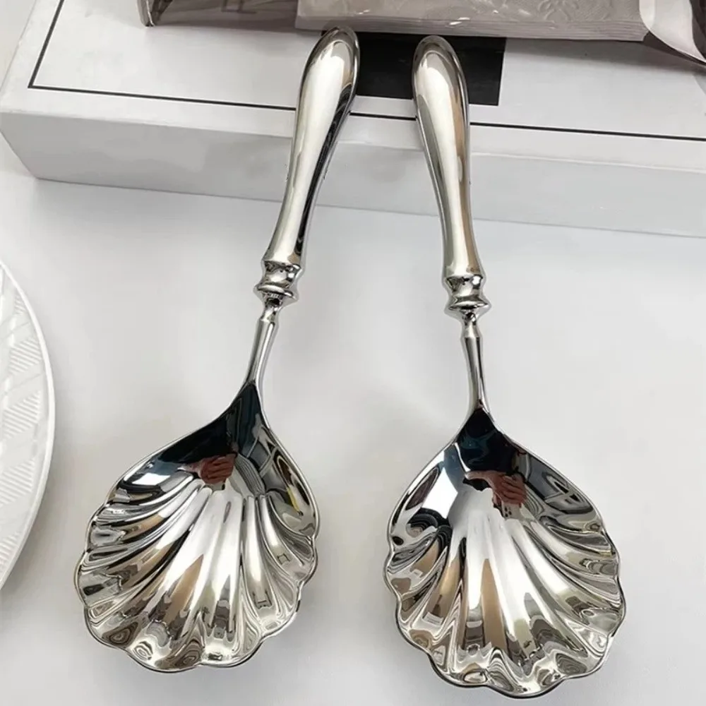 Durable Shell Shape Stainless Steel Spoons French Light Luxury Soup Spoon Exquisite Yogurt Spoon Hotel