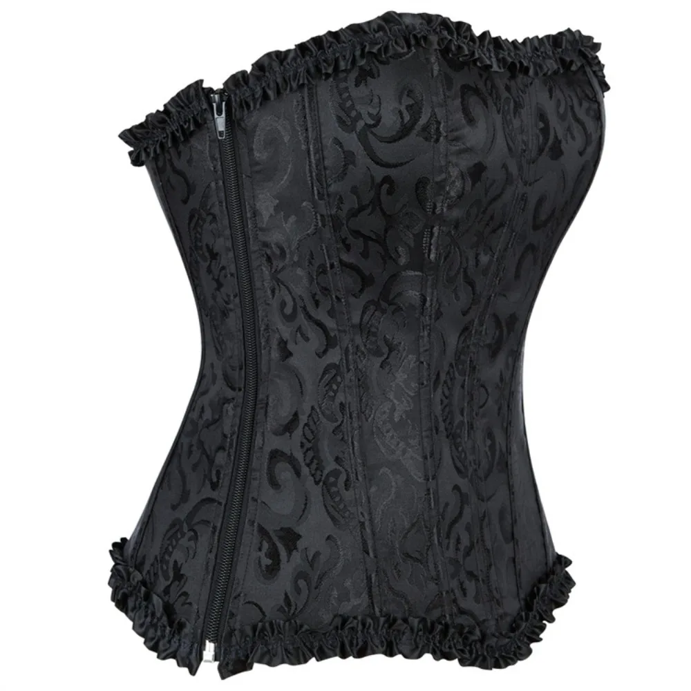 

Sexy Lace-Up Overbust Corset Top Women Vintage Jacquard Bustier Lingerie with Side Zip Plus Size Body Shaper Burlesque Corsets