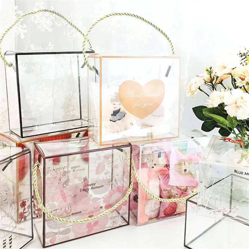 5Pcs Clear Candy Packaging Nougat Party Gift Box Portable Transparent Snowflake Pastry Plastic Boxes