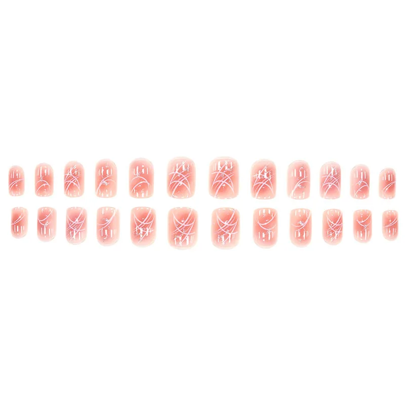 24 szt. Słodkie akrylowe paznokcie doczepiane, średniej długości, krótkie sztuczne paznokcie z narzędziami, koreańskie jesienne tipsy, estetyczne paznokcie do naklejania, 2025