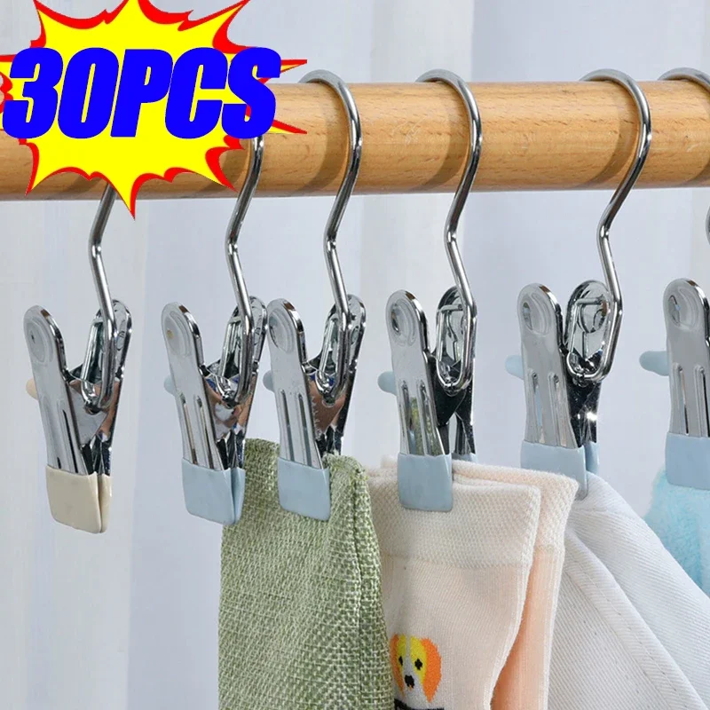 5-30pcs Stainless Steel Clothespins Laundry Clothes Pegs Hook Portable Hanging Clothes Clip Wardrobe Clothes Organizer Hanger