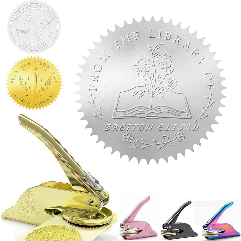 Tampon à embosser personnalisé, sceau de livre personnalisé, personnalisation de logo pour invitation de mariage, tampons à embosser pour papier