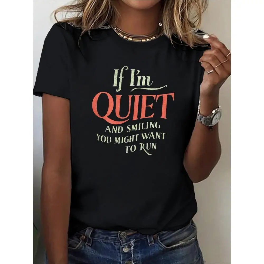 

Women Letter Pattern Crew Neck T Shirt Short Sleeve Funny Graphic Tee Spring Summer Casual Tops