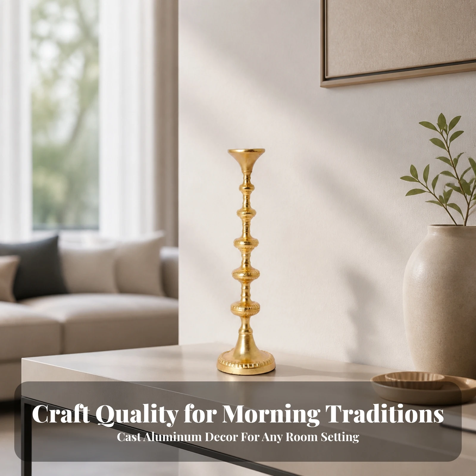 Candle Holder with Stepped Stem Aluminum Candle Holder with Weighted Base Tabletop Candlestick Decorative Candles Space-Saving