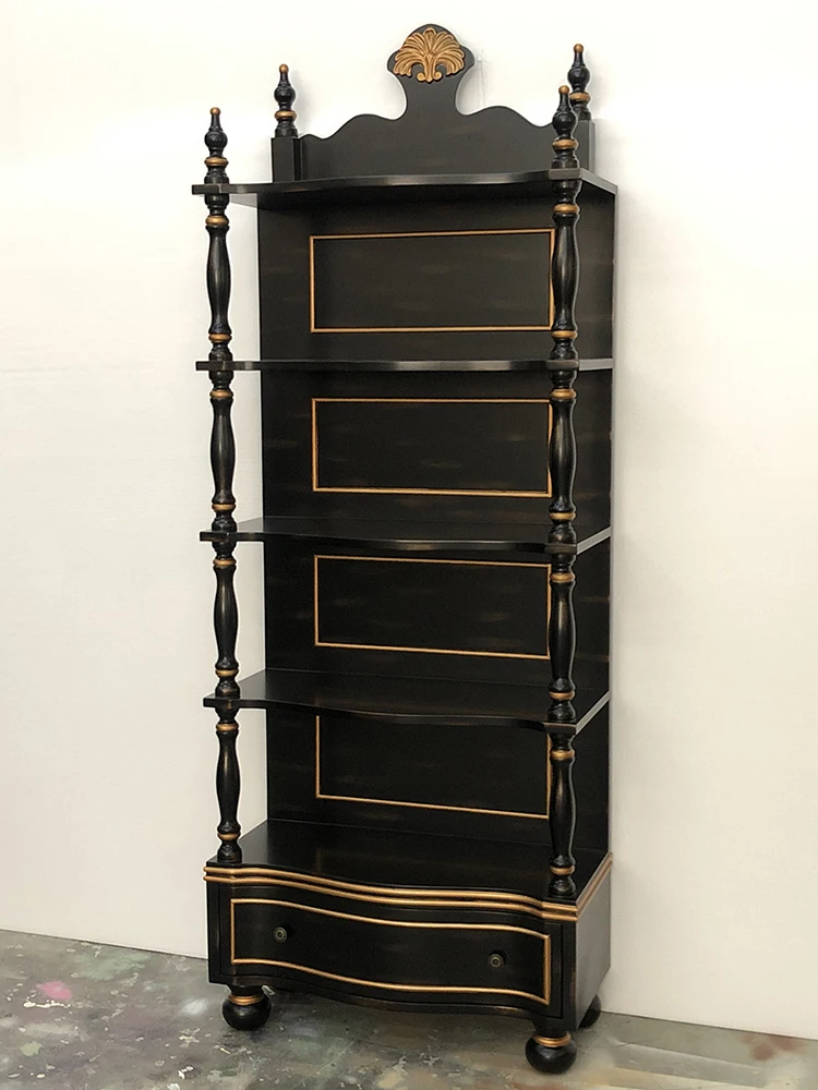 French single bookcase living room retro multi-layer floor red wine storage display cabinet American neoclassical bookshelf 0108