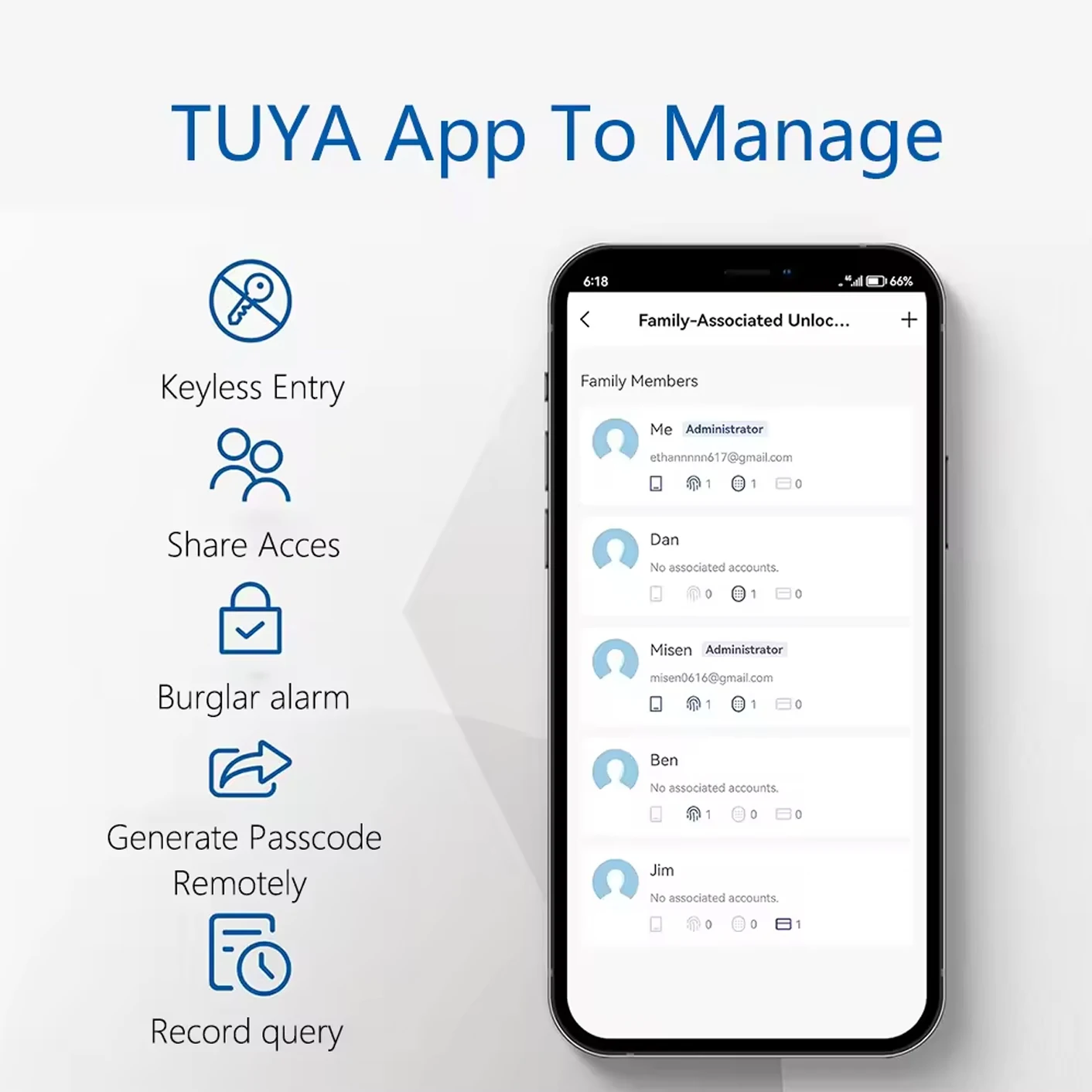 Cerradura Inteligente Tuya TTlock App Digital Fingerprint Password Card Keyless Entry Smart Home Lock