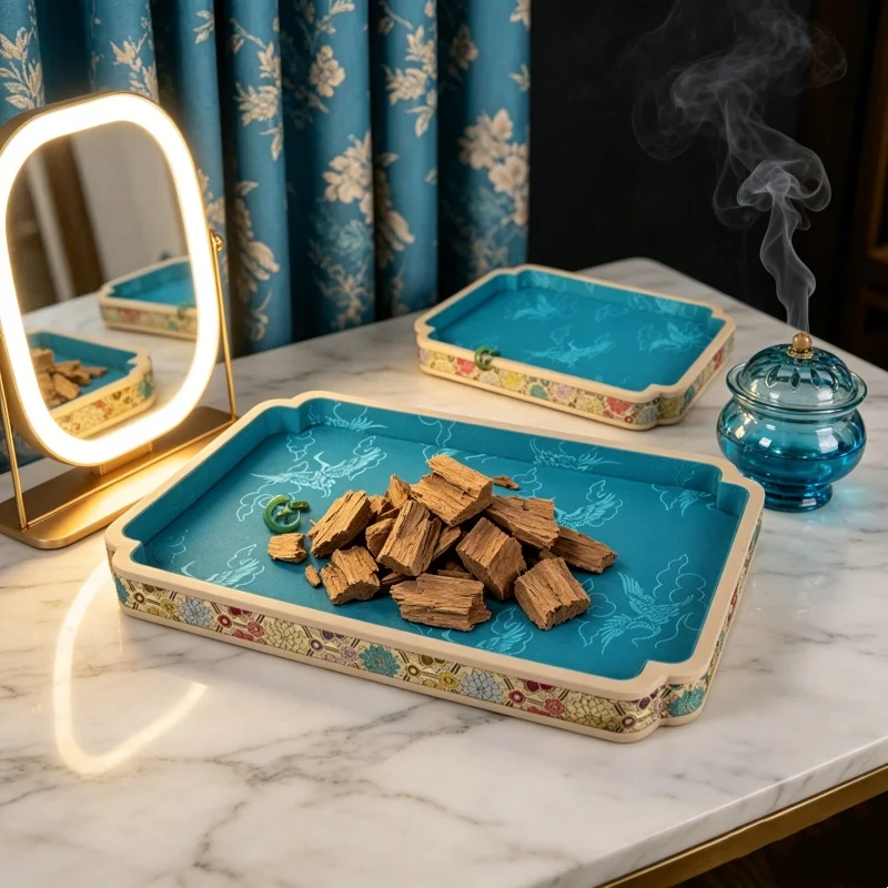 Arabic Palace Wooden Brocade Jewelry Tray, Floral Corner Display for Beads & Bangle, Eid Gift Storage Organizer