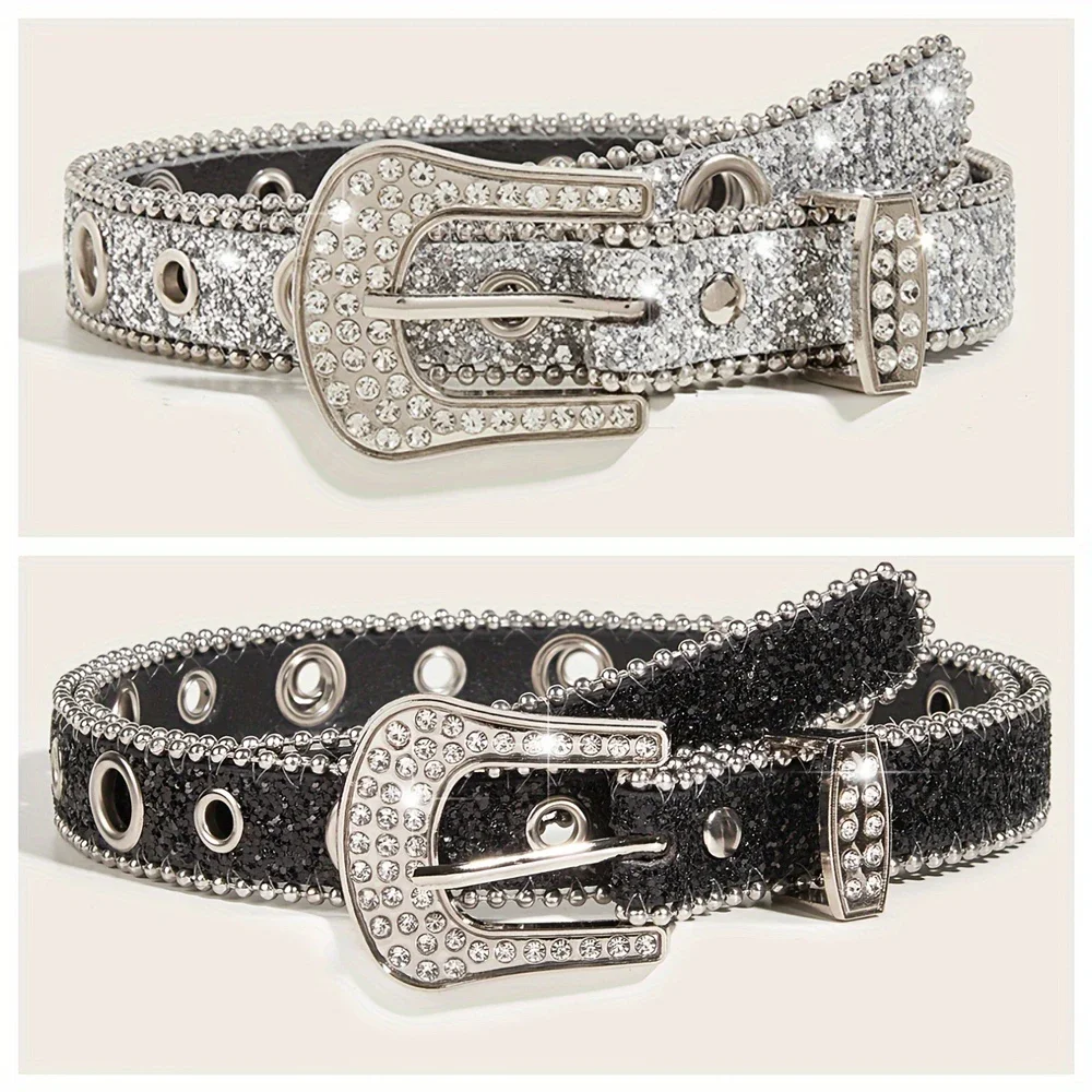American Retro Punk Belt Women Rhinestone Glitter Waistband  display picture 1