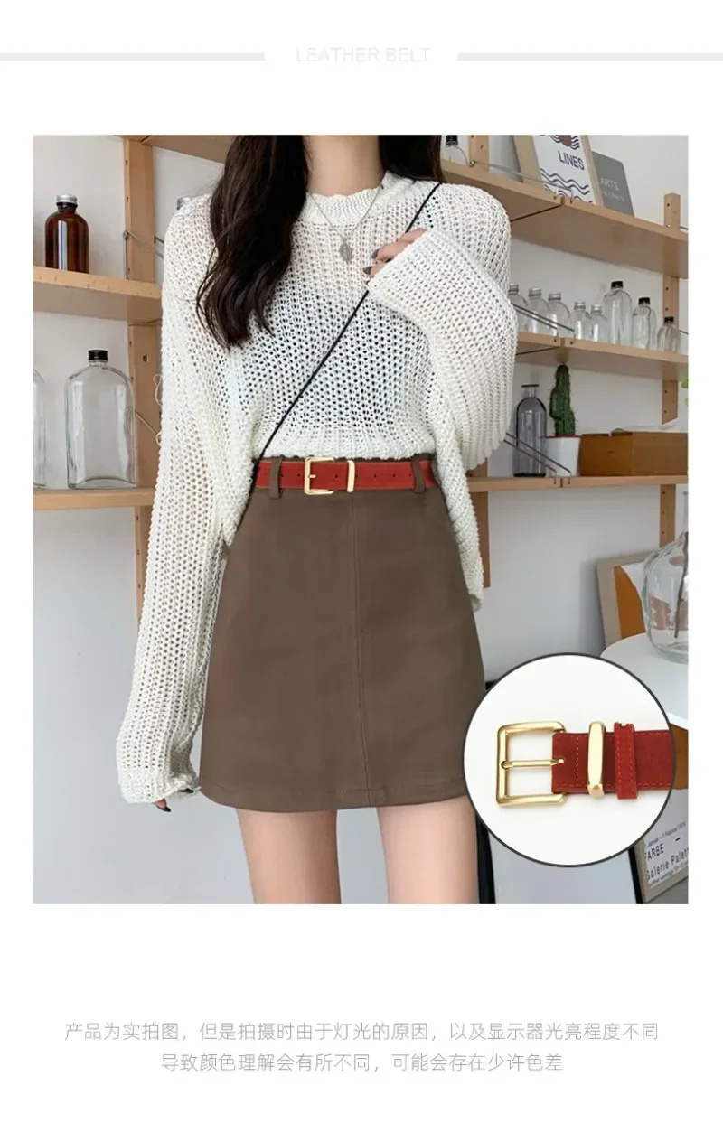 

2025 Women's Genuine Leather Pin Buckle Belt Suede Matte Fashionable Versatile Strap for Dresses Jeans Accessory