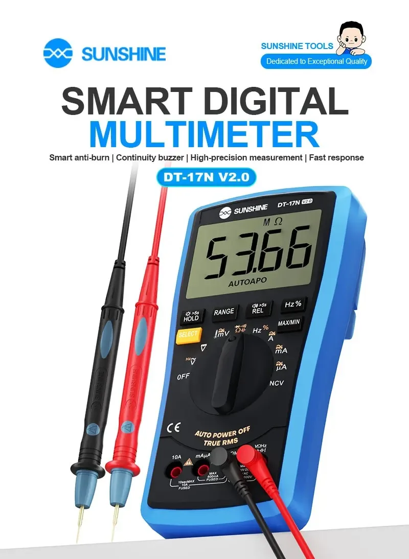 SUNSHINE DT-17N V2.0 Auto Range LCD Display Multimeter Digital Multimeter Automatic Digital Tester for Electronics Repair Tools
