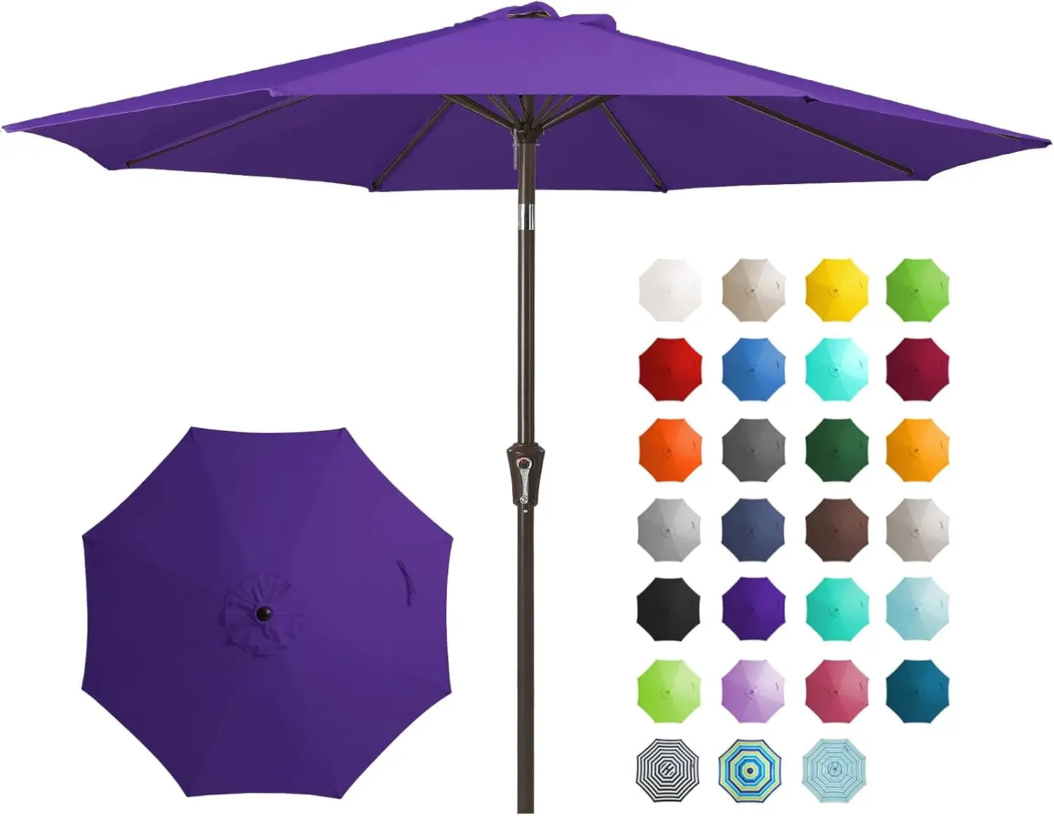 

9FT Outdoor Patio Umbrella with Push Button Tilt, Crank, UV Protection, Waterproof for Garden, Deck, Backyard (Dark Purple)