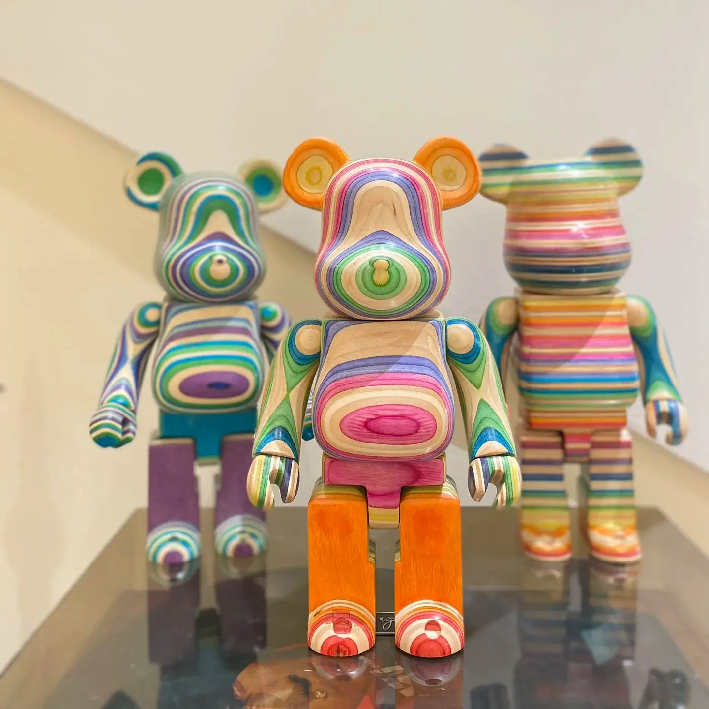 Bearbrick 400% Rainbow Series Horizontal and Vertical Skateboard Wooden Bear and Rabbit 28cm Height Collection Gift Handmade Dol