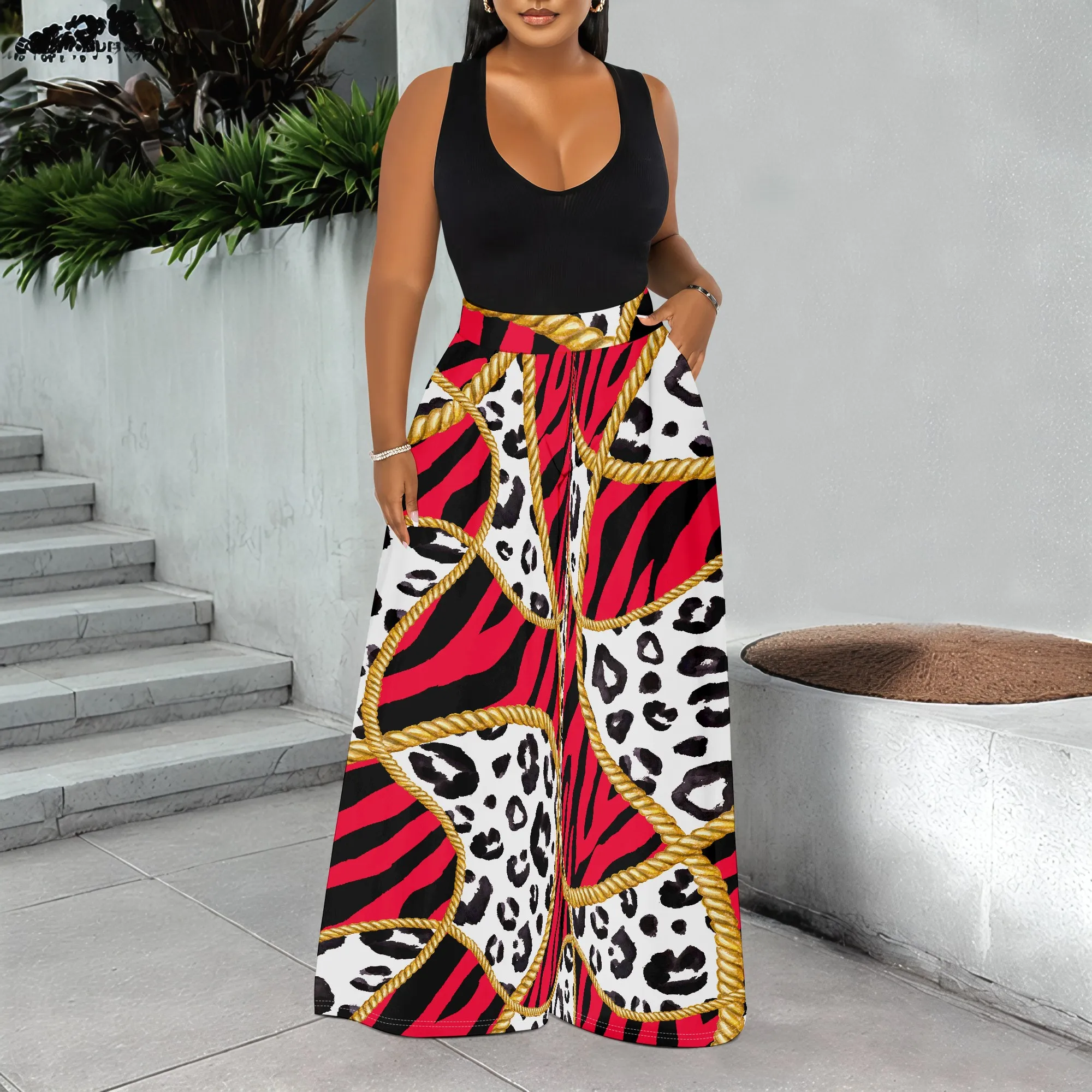 

Women's Spring and Autumn Fashion Printed Totem Pocket Pants, Casual Home Pants