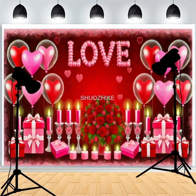 

Pink Romantic Valentine's Day Photography Backdrops Prop Rose Flowers Sweet Heart Cupid Party Photo Studio Background TV-01