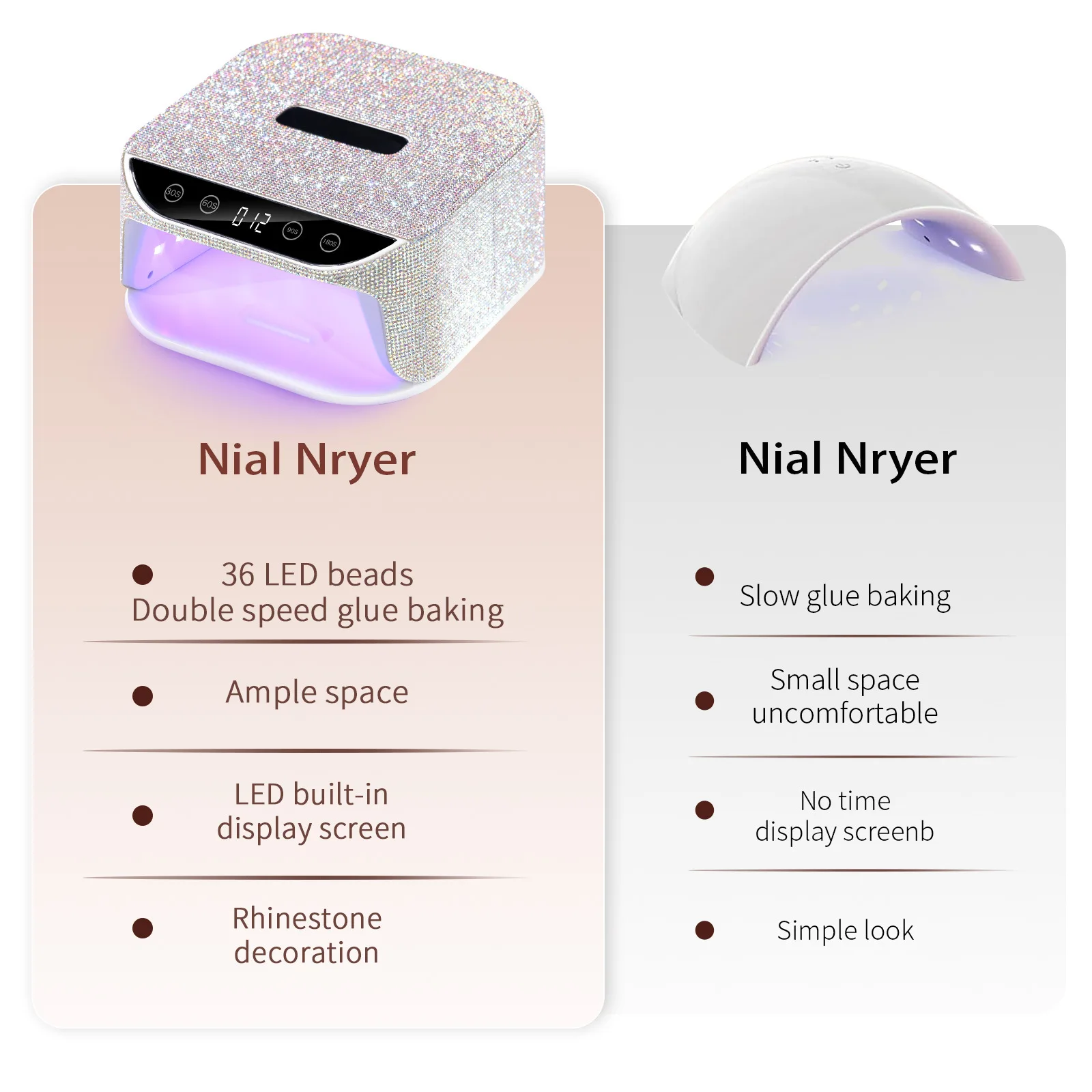 New Nail Lamp with Rhinestones Quick Drying LCD Touch Curing All Gel Manicure with Handle Cordless Nail UV LED Lamp