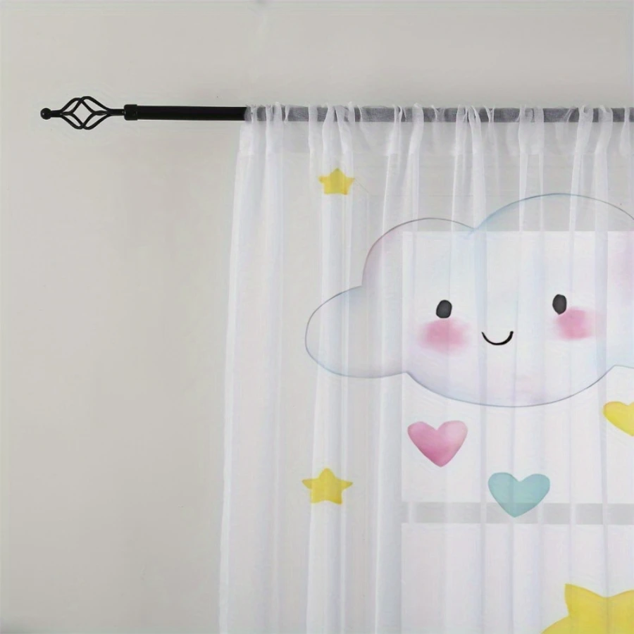 2PCS Digital Print Sheer Curtain, Unicorn Among Clouds Rainbow Pattern, Magical Fantasy Fairy Tale Princess Girls Room Decor view 4