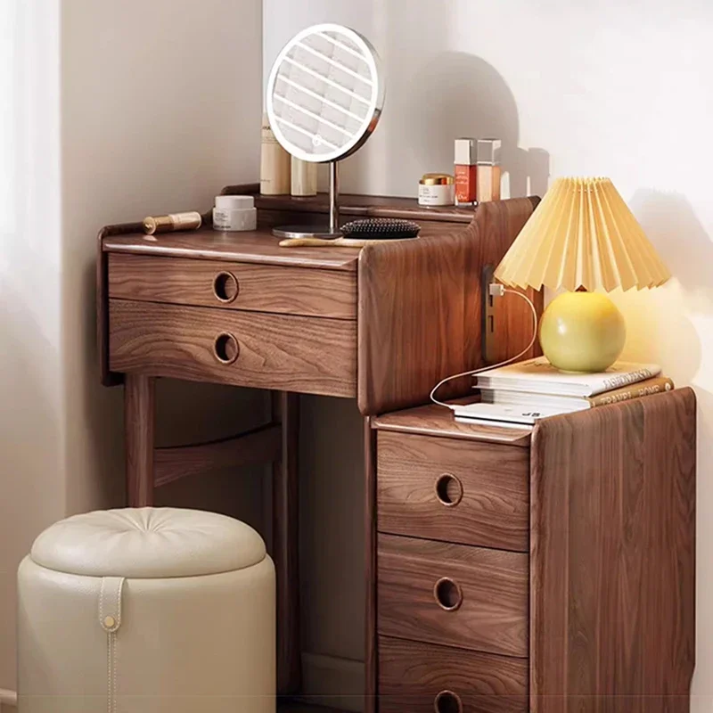 Wood Mirror Vanity Table Makeup Chair Drawers Organizer Dressing Table Cosmetics Girl Mesa De Maquillaje Postmodern Furniture