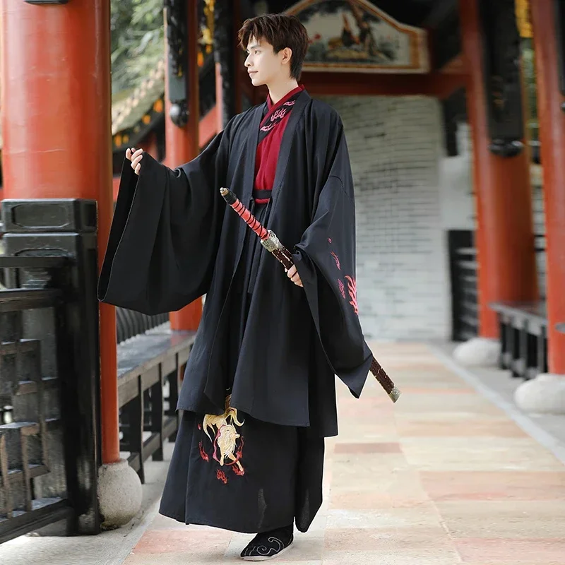 Plus Size 5XL Ancient Chinese Hanfu Men Halloween Cosplay Costume Party Dress Hanfu Black&Red Outfit For Men
