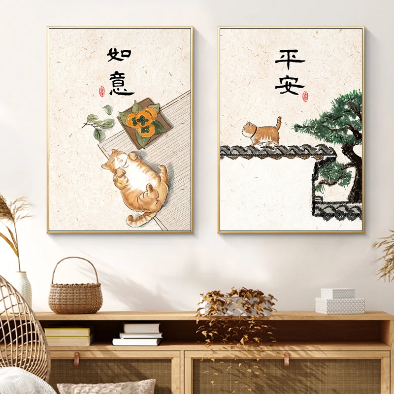 Cartoon Cat Pattern Printed Canvas DIY Cross Stitch Complete Kits Embroidery Set 11CT Cotton Thread Needlework Home Decoration