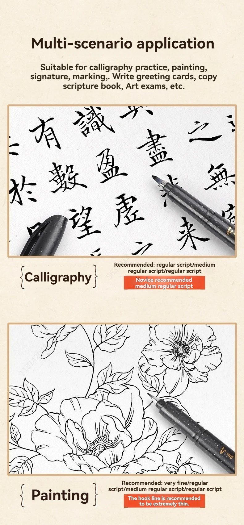 BAOKE 4-teiliges Kalligrafie-Stiftset zum Schreiben, Zeichnen & Handlettering, Schwarze Tintenpinsel-Marker für Kunst, Kalligraphie, Skizzieren – Detail 9