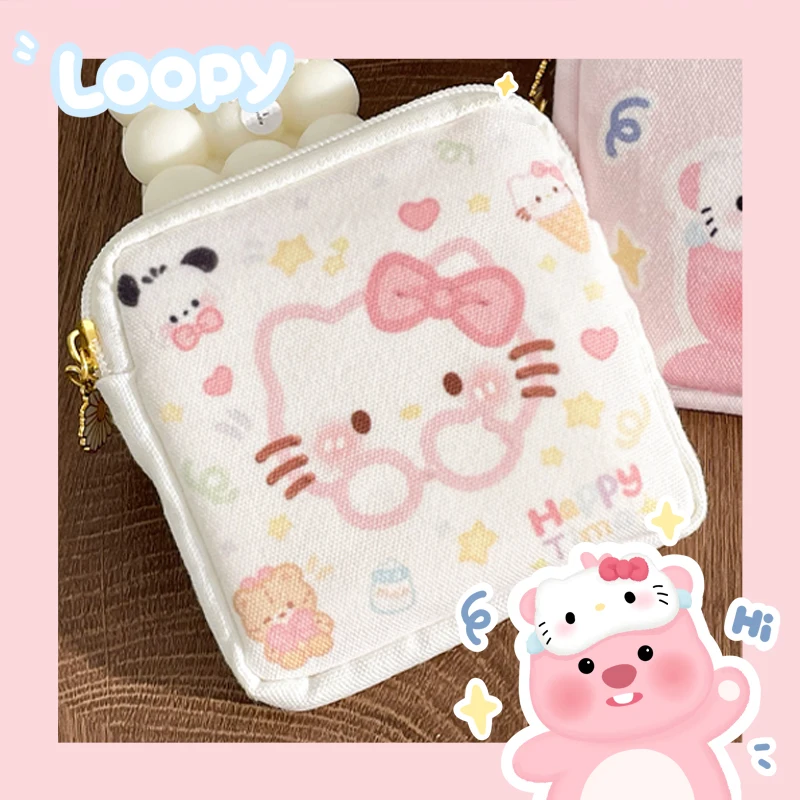 Kawaii Sanrio Hello Kitty Cartoon Women Tampon Sanitary Napkin Storage Bag Mini Cosmetics Coin Purse Bag Gift