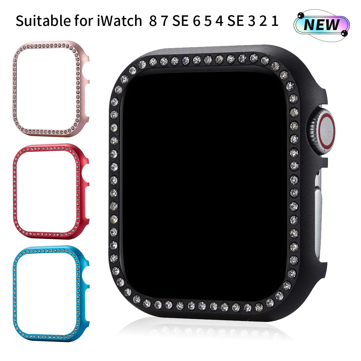 Single-row diamond-encrusted aluminum case for apple watch Model 45mm40mm44mm987 anti-drop case iWatch Series 654SE 321