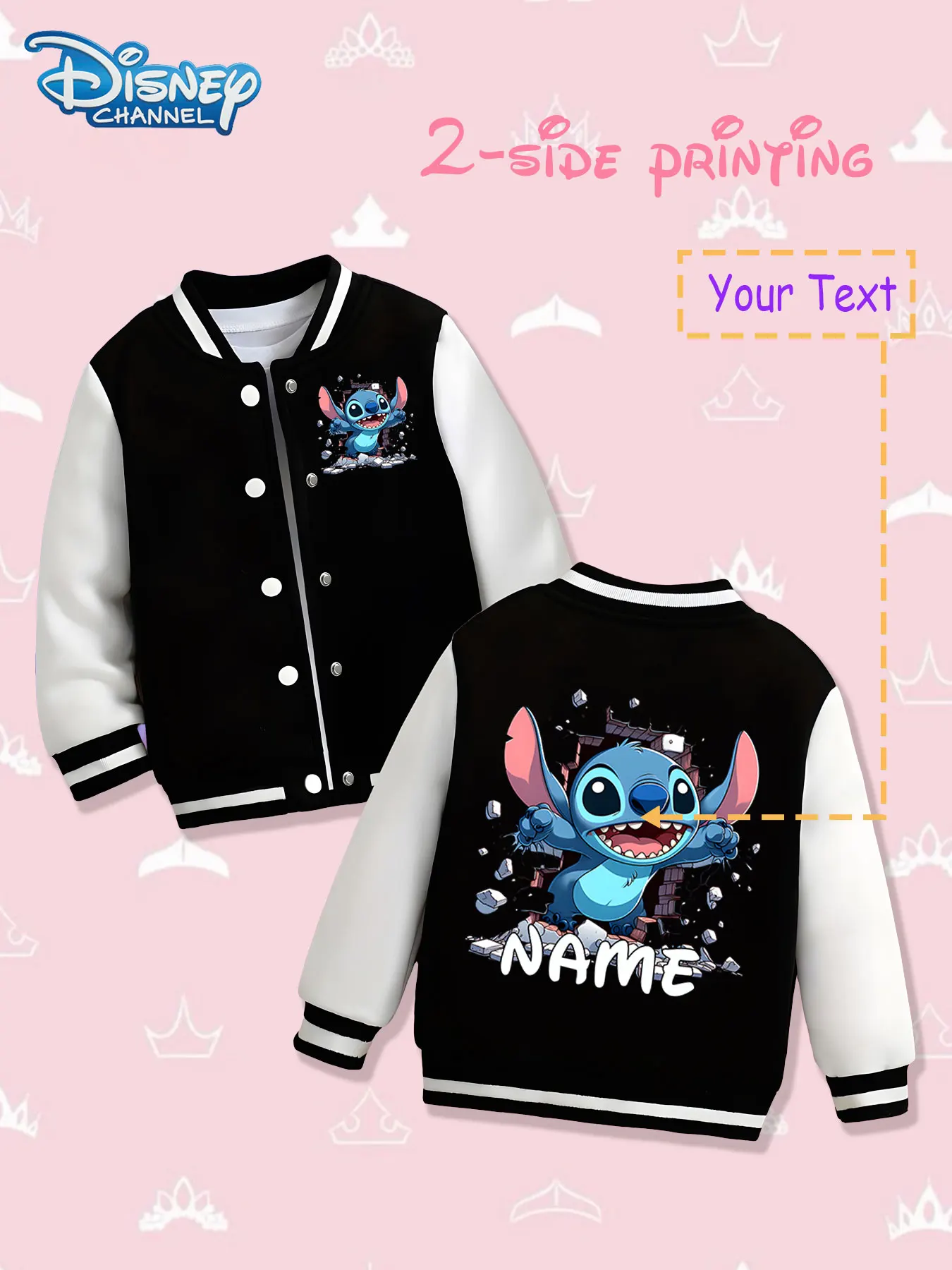 

MINISO Disney Breakthrough Stitch Girls Baseball Jacket - Double-sided fun prints, warm and creative in autumn and winter, suita