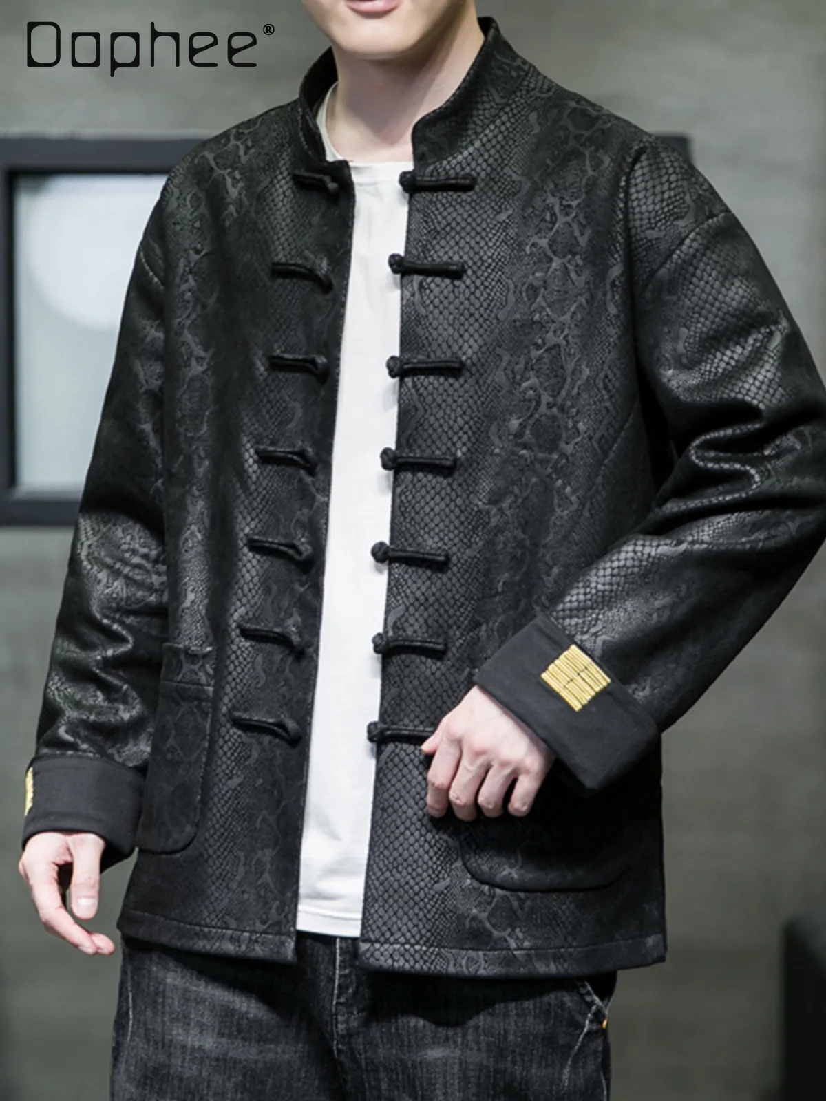 

2025 Spring and Autumn New Chinese Style Men's Slim Fit Button Black Pink Yellow Dark Brown Stand Collar Jacket