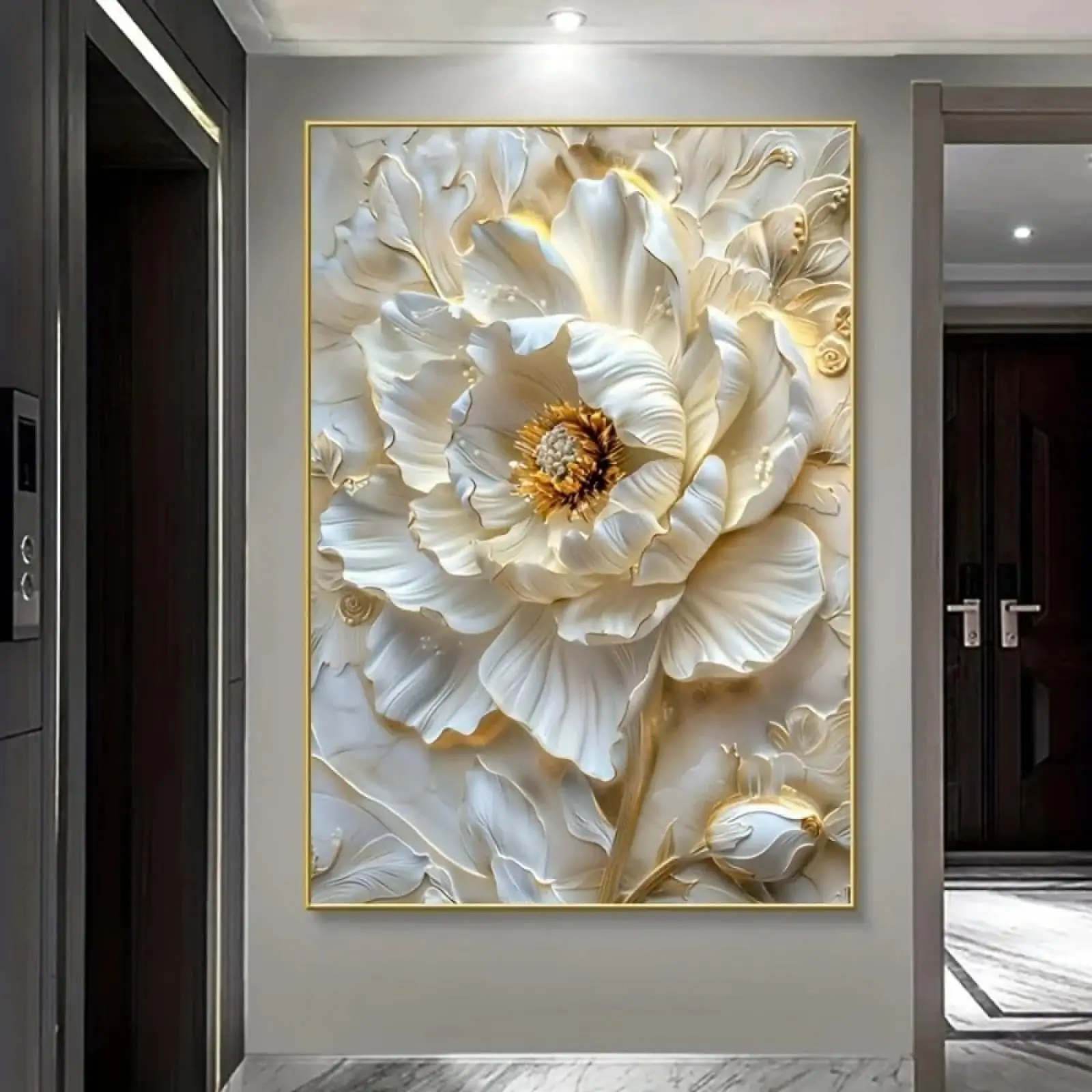 Frameless Modern Abstract Flower Print, White Canvas Wall Art, Decorative Poster for Living Room and Bedroom, Art Storage and Di