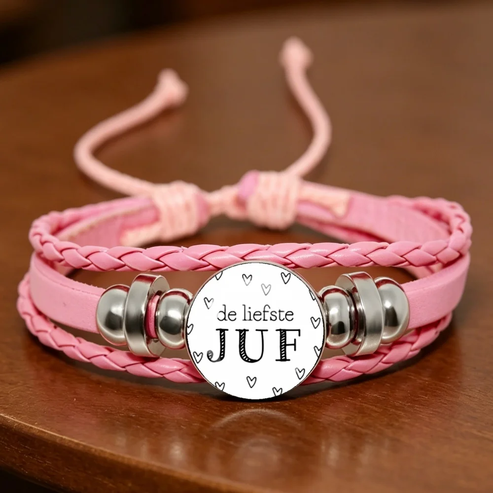 Pulsera de Cuero Rosa Multicapa con Diseño de Moda para la Profesora Más Querida, Regalo de Joyería con Dije de Agradecimiento para la Profesora
