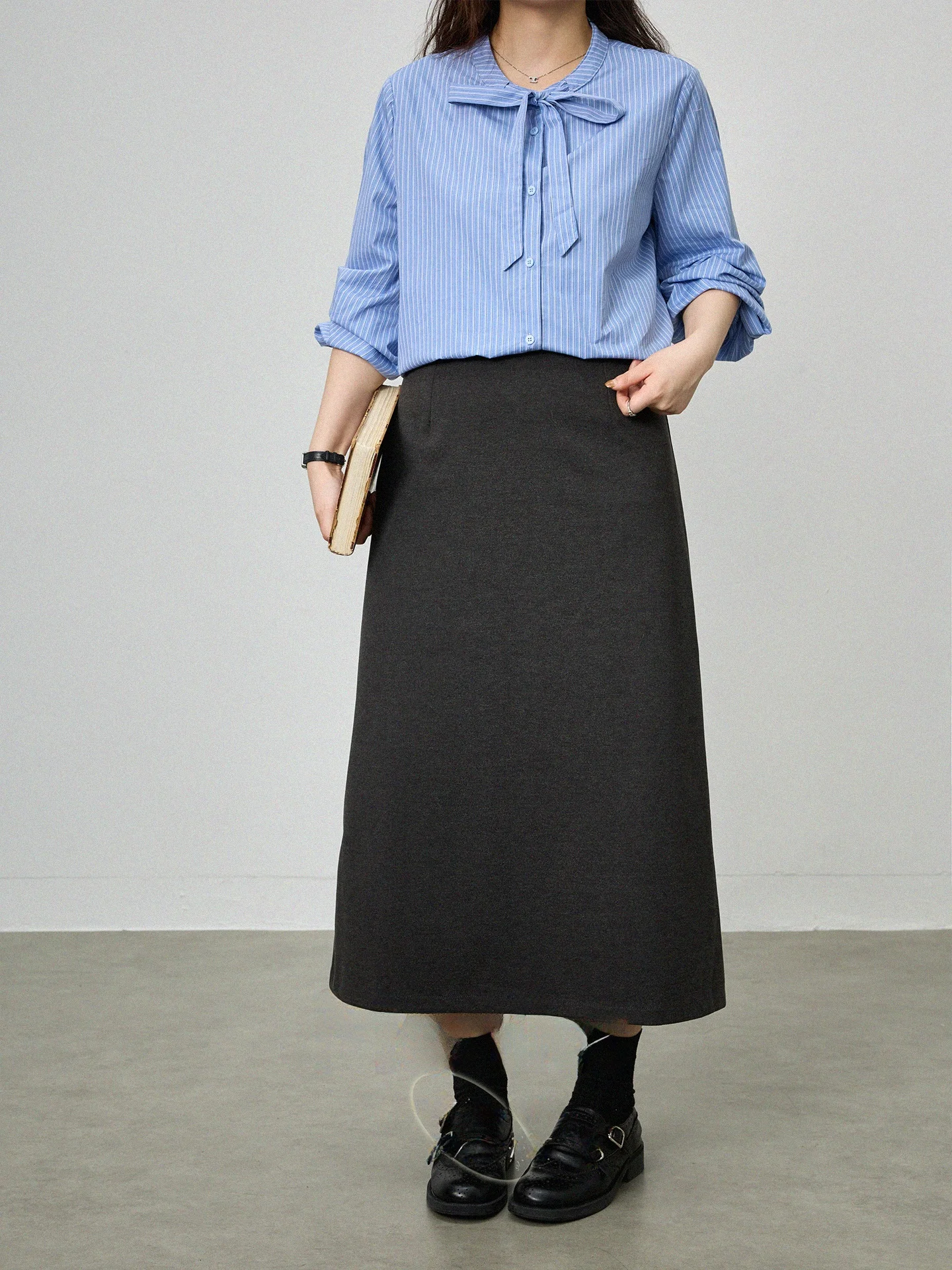 

Женская длинная шерстяная юбка больших размеров на осень-зиму, с высокой талией, А-силуэт, в корейском стиле, для офиса, из полиэстера, на молнии