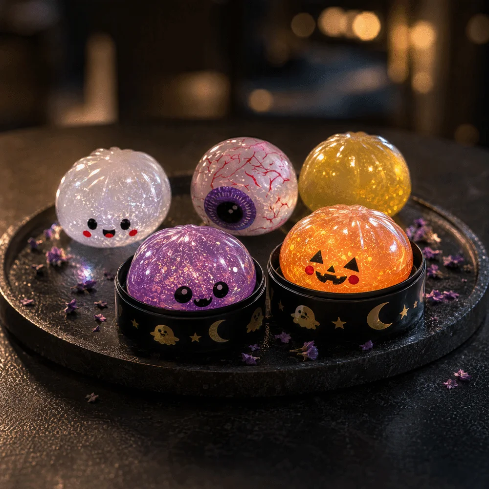 Sensory Dough Glittering Steamed Bun Squeeze TPR Simulated Soft Squishy Cute Cartoon Dumplings Squishy Spooky Ghost