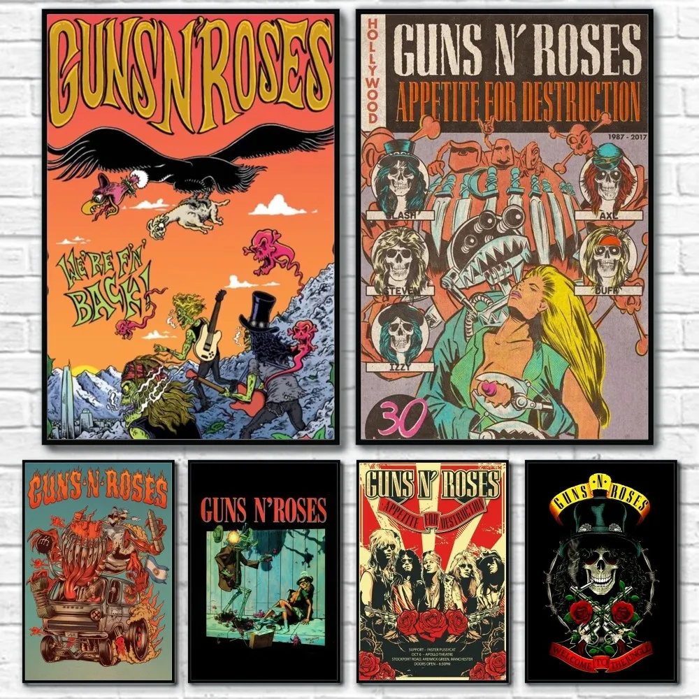 Vintage Rock Music Band G-Guns N R-roses Poster Sticky Wall Art Printing Waterproof Home Living Bed Room Bar Aesthetic Decor