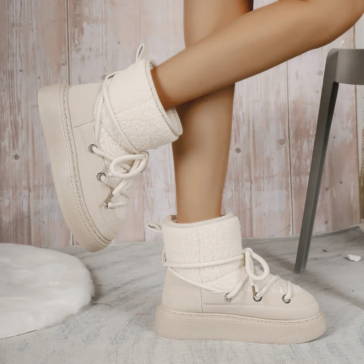 New Winter Snow Boots Women\'s Fur One Body Plus Wool Thickened Warm Non-slip Super Warm High Top Women\'s Cotton Shoes Size 36-43