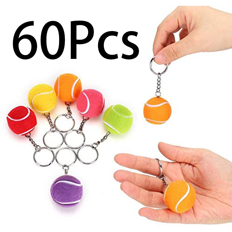 

60Pcs Mini Tennis Ball Keychain Cute Pendant Decoration Tennis Ball Key Chain Car Bag Pendant Keyring Kids Gift Keychains