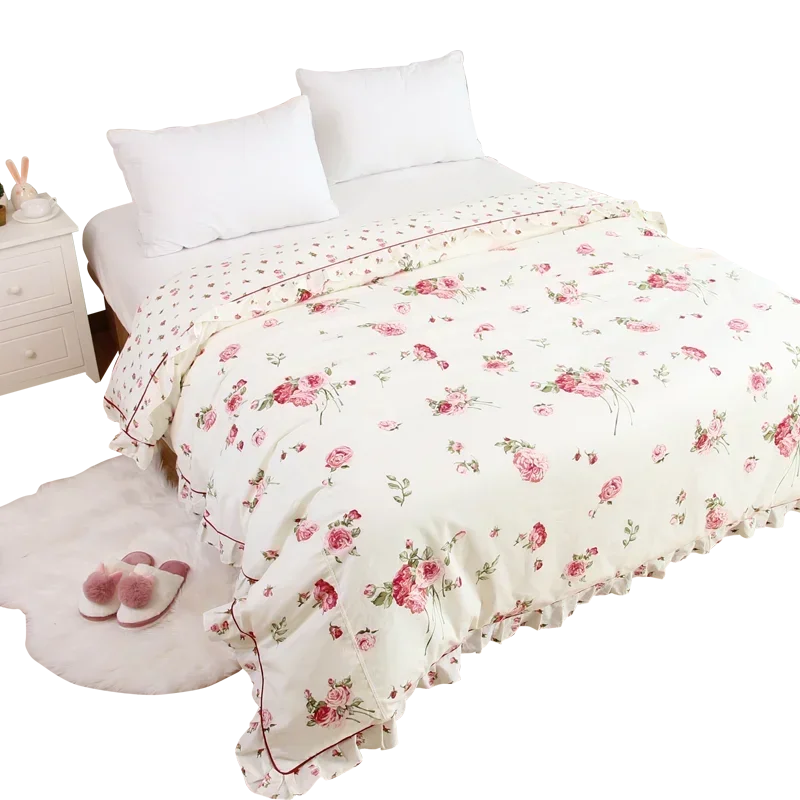 Cilected Home Bedding  One Piece Floral Print Duvet Cover 100% Cotton Lace Quilt Cover No Pillow Case And Sheet