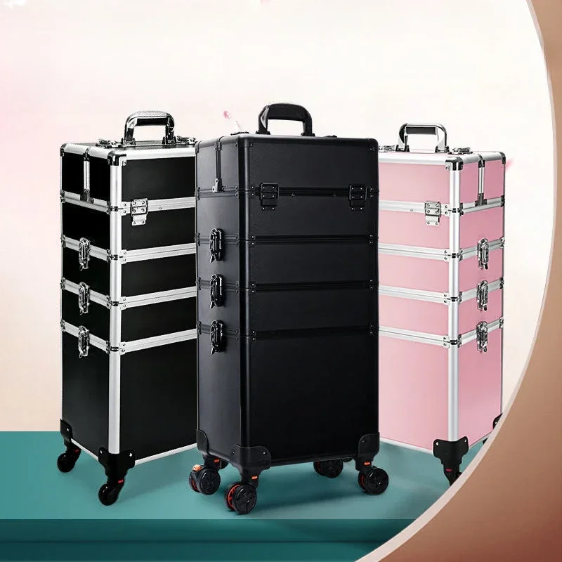 cross-border box with multiple layers, large capacity, eyelashes, nails, toolbox, embroidery, hair, trolley box, universal wheel