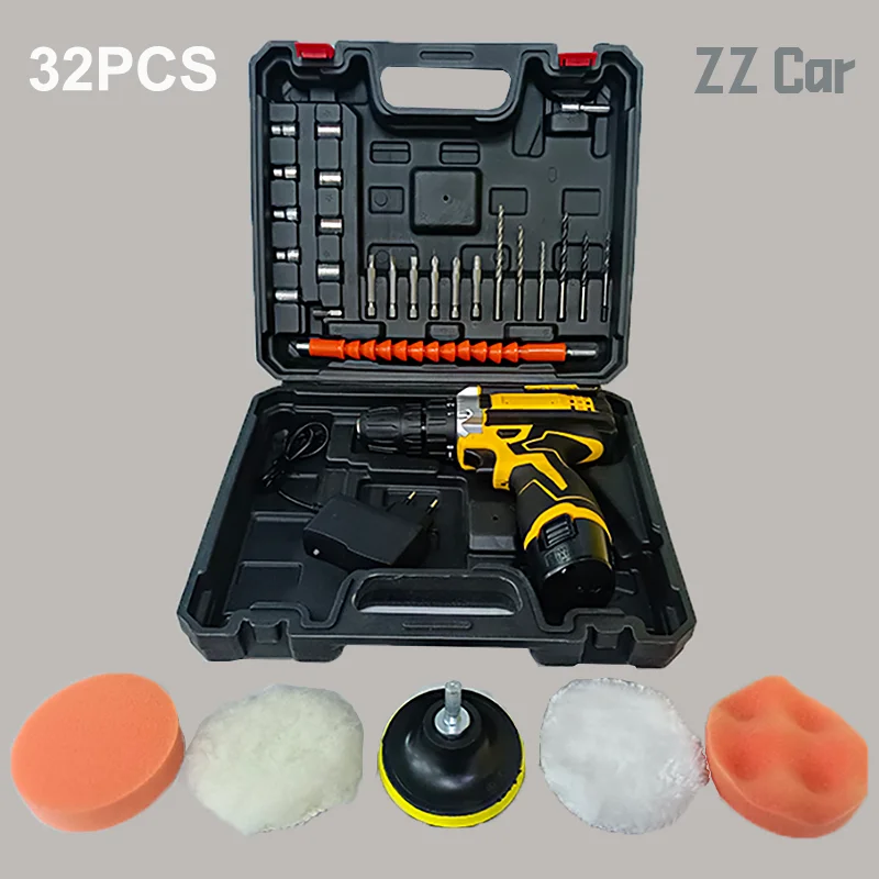 Poliermaschine, elektrische Bohrmaschine, 32 Stück, Zubehörkastenfunktion, 2-in-1-Polier- und Wachsmaschine, elektrischer Schraubendreher, Zwei-in-Eins – Detail 4
