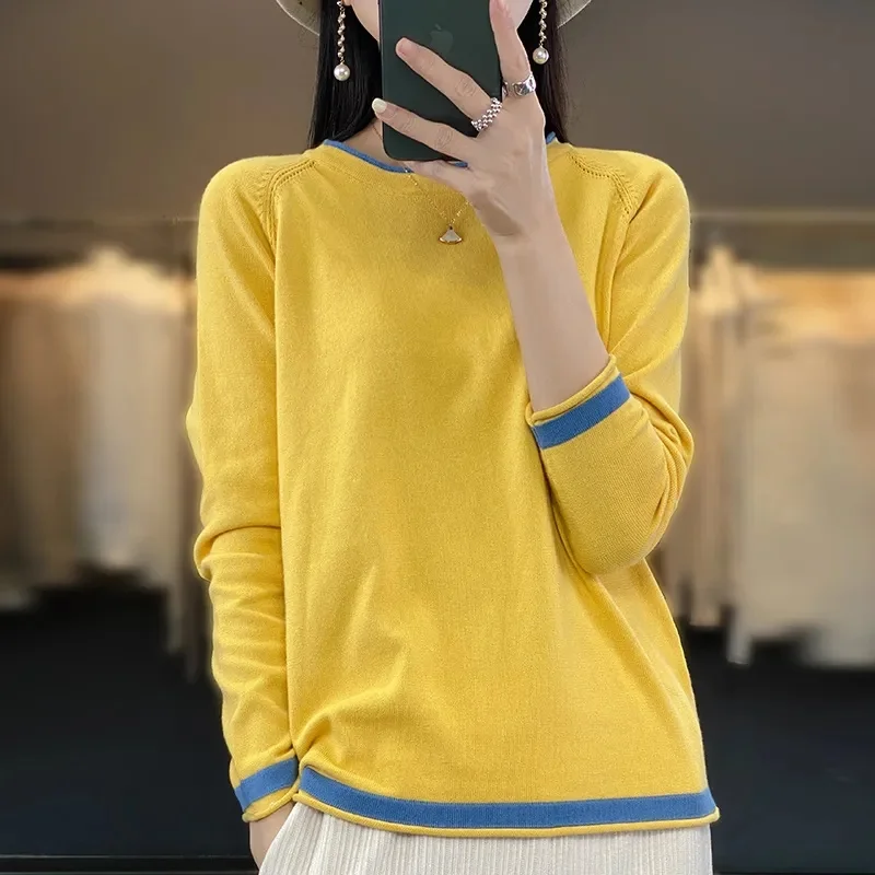 سترة نسائية تريكو برقبة دائرية للربيع والصيف قميص فضفاض جديد متناسق من القطن والكتان