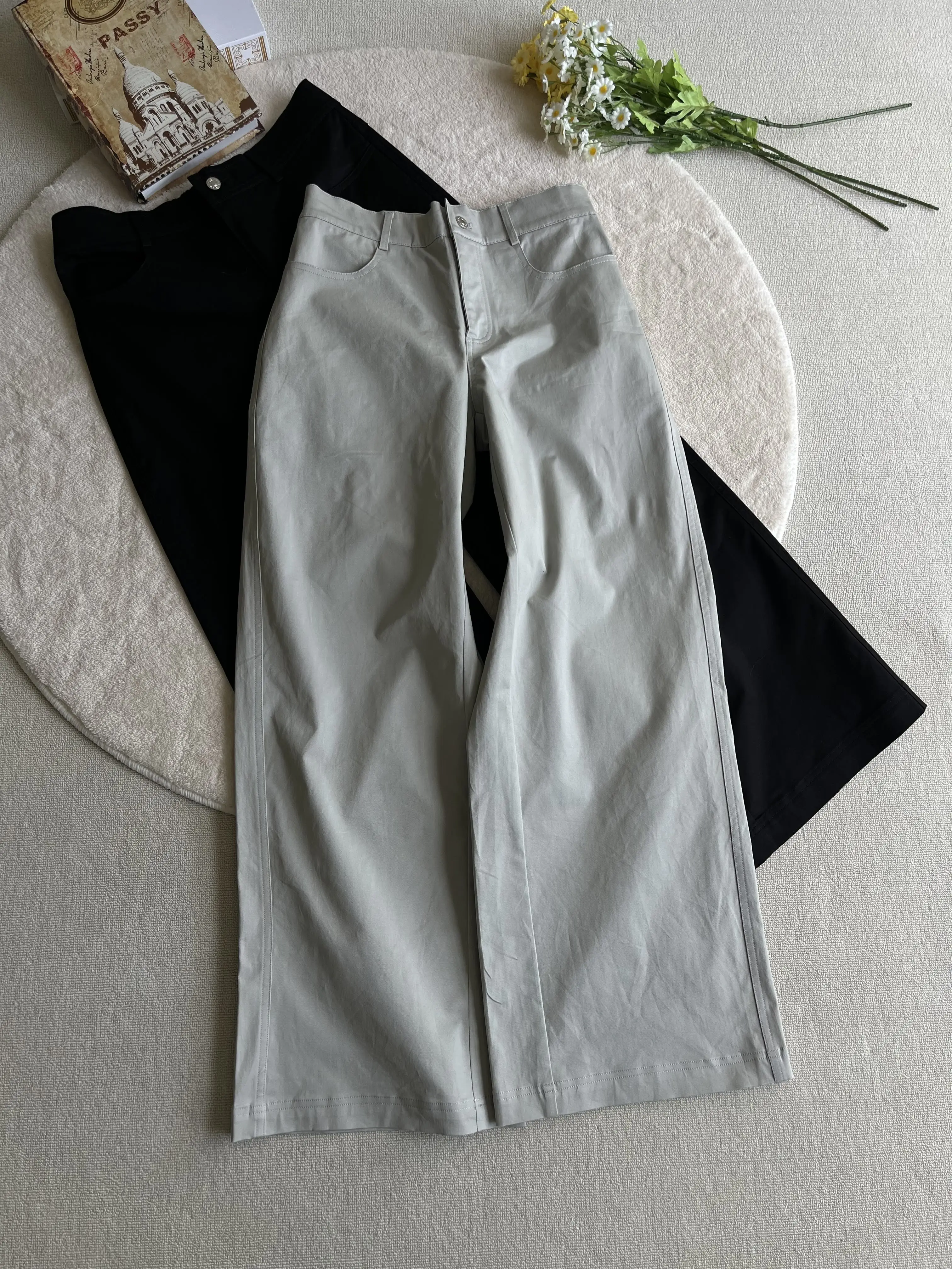 Casual A-Line Wide Leg Pants Men's Basic Versatile Autumn Winter Straight Cut Trousers Comfortable Cotton Commuting Long Pants