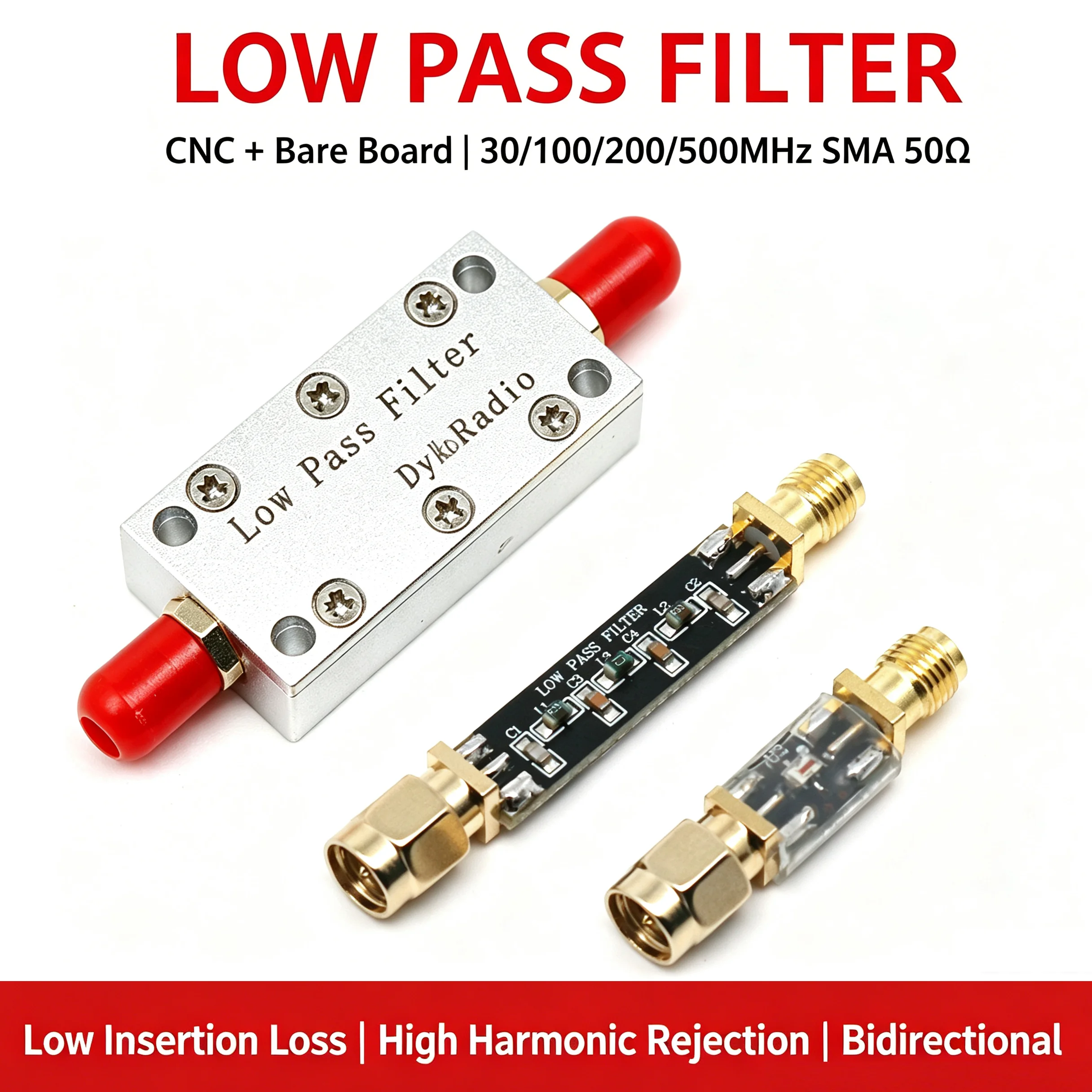 RF Low Pass Filter LPF 30/100/200/500MHz LC Harmonic Rejection SMA For Ham Radio Amplifier Transmitter Receiver Signal Noise