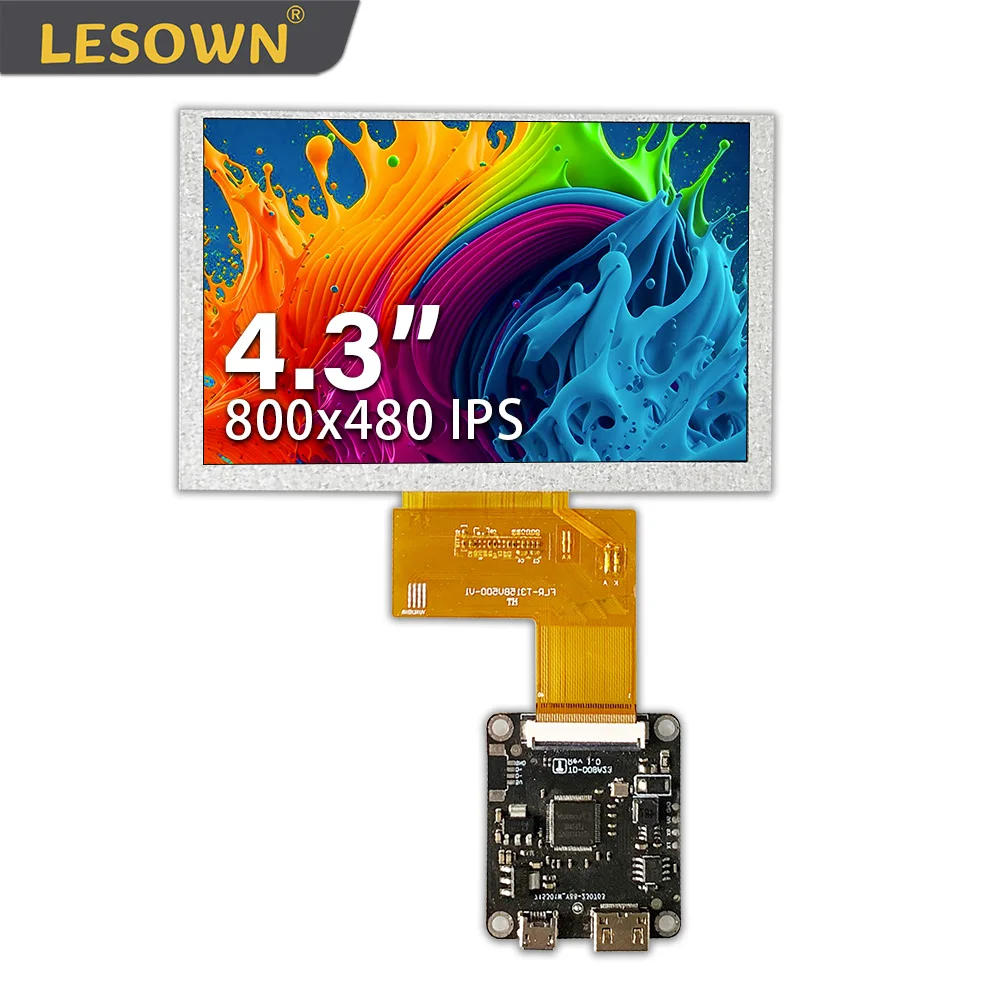 

LESOWN mini Small Screen 4.3 inch Display HDMI USB Powered TTL 40PIN HD 800x480 IPS LCD Panel Module for Raspberry PI PC