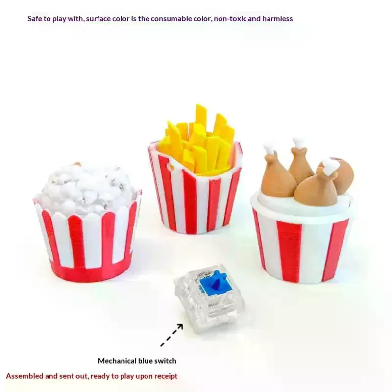 Divertido llavero de pollo frito y patatas fritas, botón antiestrés para teclado, keycap fidget clicker, llavero de teclado, juguetes para dedos