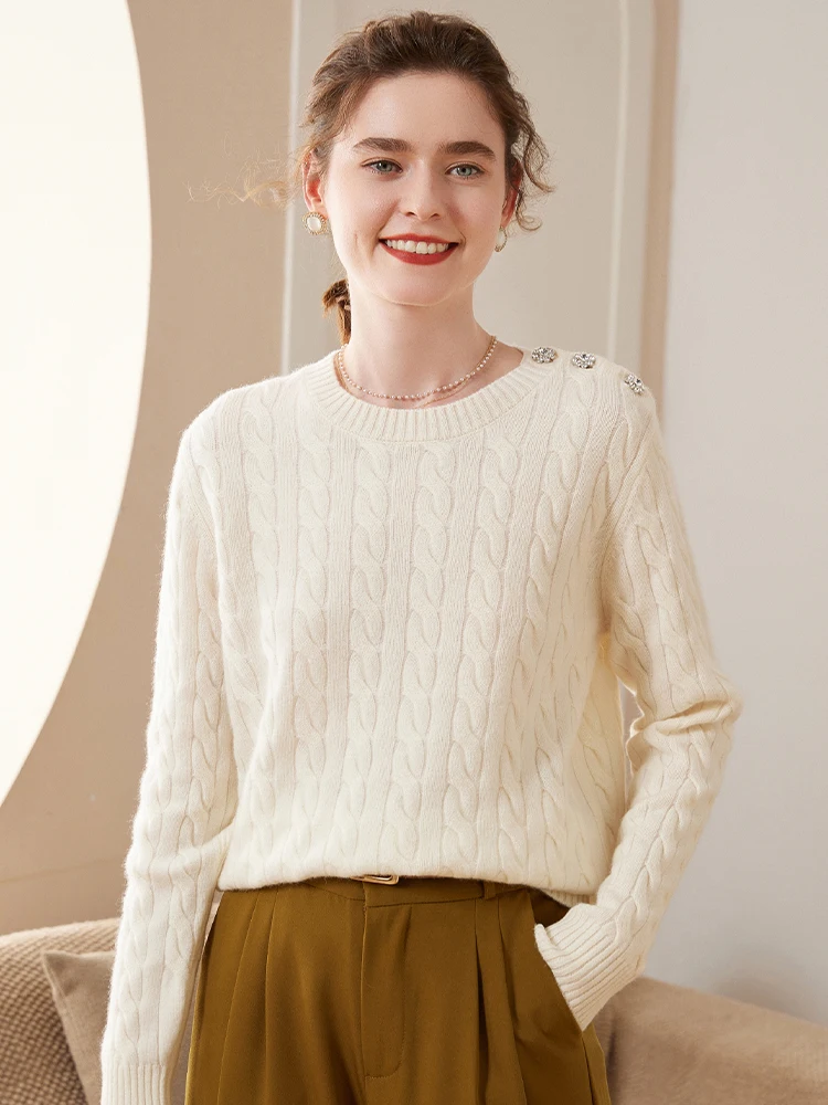 

Choice Women 100% Cashmere Sweater Cable Knitting Pullover O-Neck Preppy Style Cashmere Knitwear Autumn Winter Clothing Tops