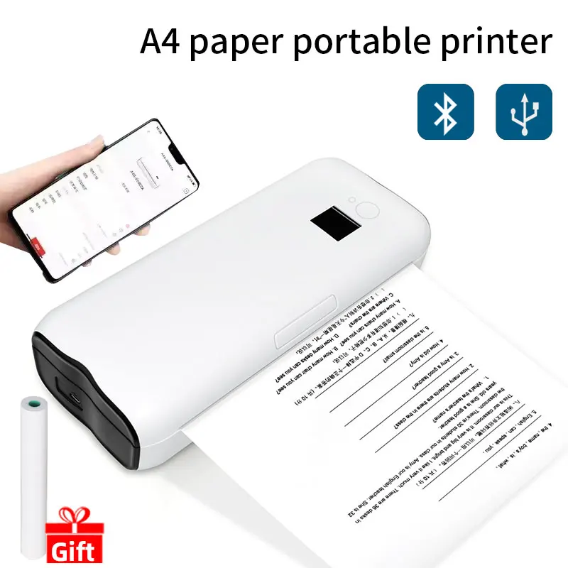 Tinta livre android ios móvel bluetooth a4 impressora térmica portátil sem fio para impressão a4 documento pdf imagem página da web