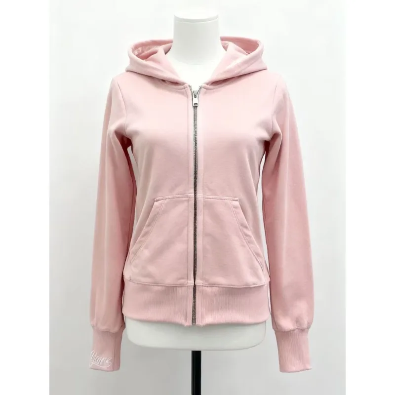 

American Retro Hottie Hoodie Pink Simple Sweatshirt Harajuku Subculture Zipper Cardigan Jacket Women's Handmade Chic Hooded Coat