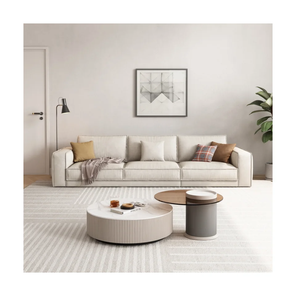 

Wholesale Living Room Furniture Modern Solid Wood Sofa Fabric Couch Sofa Beige Sofas 3 Seater
