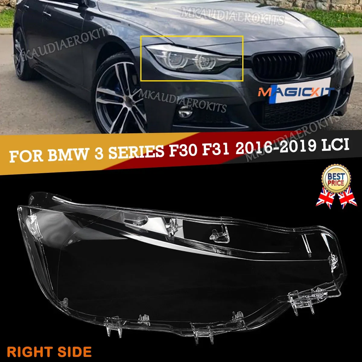 MagicKit Right LED Headlight Polycarbonate Lens Cover For 2016-2019 BMW F30 F31 3 Series