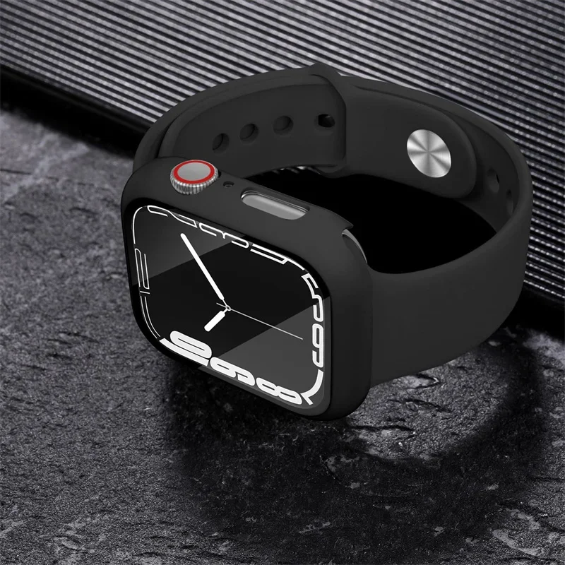 Protector de pantalla de cristal y cubierta para Apple Watch, película de 44mm, 40mm, 42mm, 38mm, parachoques de PC, serie iWatch 9, 8, 7, 6, 5, 4, 3, se, 41mm, 45mm